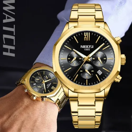 Relógio Gold À Prova D'Água Pulseira Aço Premium