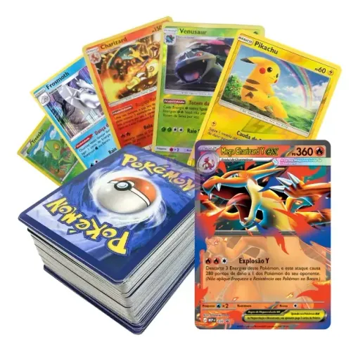 Kit 100 Cartas Pokémon Oficiais - 10 Brilhantes - 1 Ultra Rara