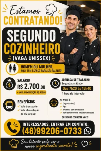 Vaga de segundo cozinheiro (a)