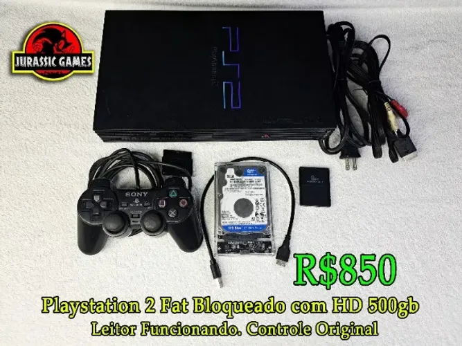 Console PS2 Fat Americano com HD 500gb. Modelo 50001. Playstation 2 Sony com jogos