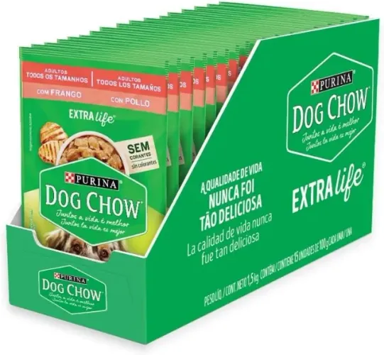 Caixa de Ração Úmida Dog Chow Adultos Frango Pack Com 15 Sachês 100g