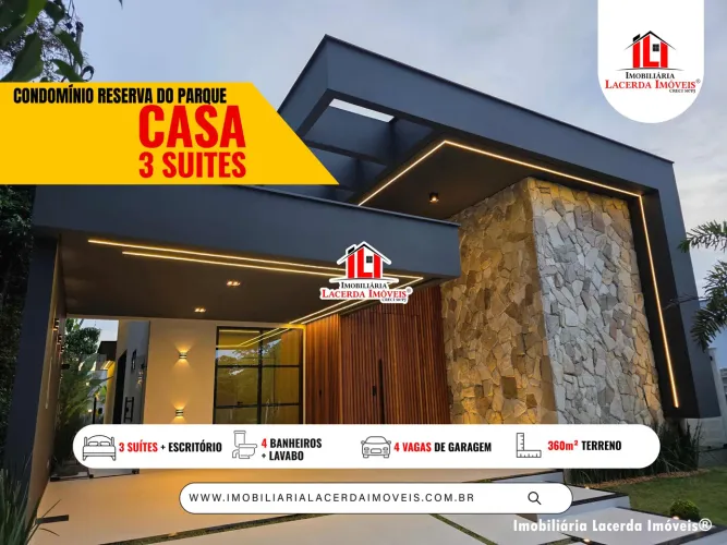 Residencial Reserva do Parque - Casa Térrea 3 Suítes com Closet, Piscina e Espaço Gourmet