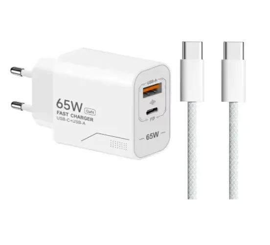 Carregador super rápido 65W com cabo tipo C 1 metro 2 entradas (Entrego)