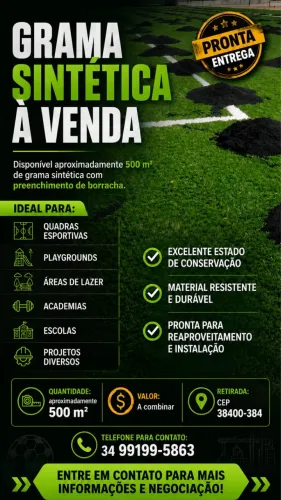 VENDE-SE GRAMA SINTÉTICA COM BORRACHINHA USADA - APROXIMADAMENTE 500 m²