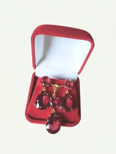 Conjunto Gota Rosa Luxo - Banhado a Ouro 18K (Styllus Semi Jóias)
