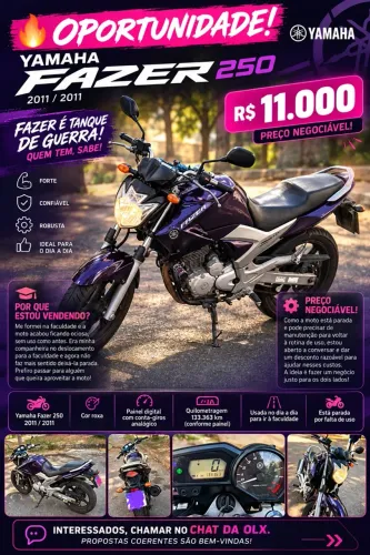 ? OPORTUNIDADE! YAMAHA FAZER 250 2011/2011 ? R$ 11.000