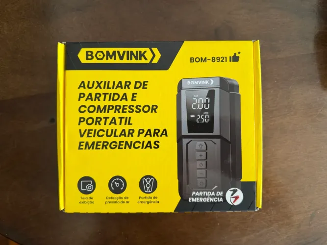 Auxiliar de Partida e Compressor Portátil Veicular para Emergências 