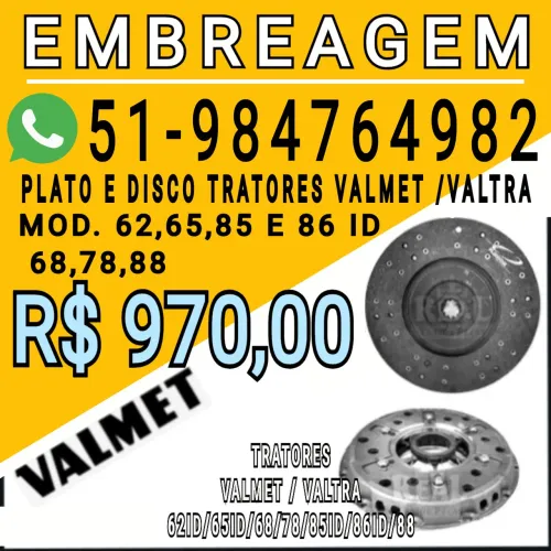 EMBREAGEM KIT PLATO E DISCO DO TRATOR VALMET ( VALTRA ) 62/65/85 E 86 ID /68/78/88