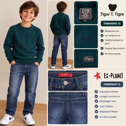 Blusa Tricô Tigor T. Tigre (TAM. 10) e Calça Jeans infantil (TAM. 12)
