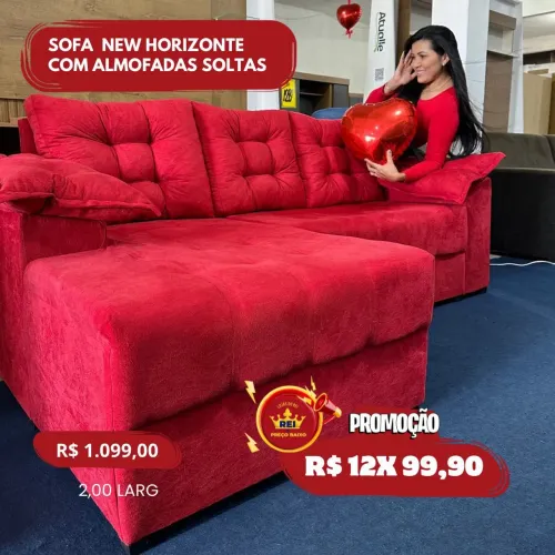 PROMOÇÃO URGENTE - Sofá Novo Vermelho Horizonte 3 LUGARES com CHAISE apenas 12x R$99,90