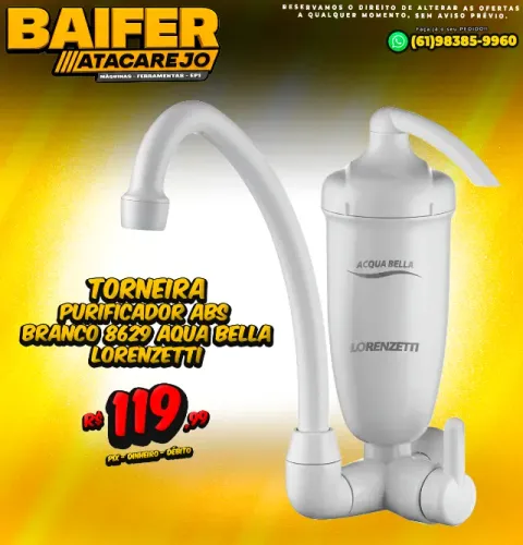 Torneira Purificador ABS Branco 8629 Aqua bella Lorenzetti