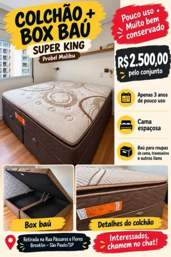 Colchão+ Box Baú Super King Probel Malibu - pouco uso