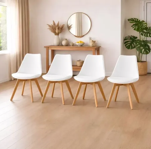 Conjunto com 4 Cadeiras Saarinen Base Madeira para Mesa de Jantar e Cozinha