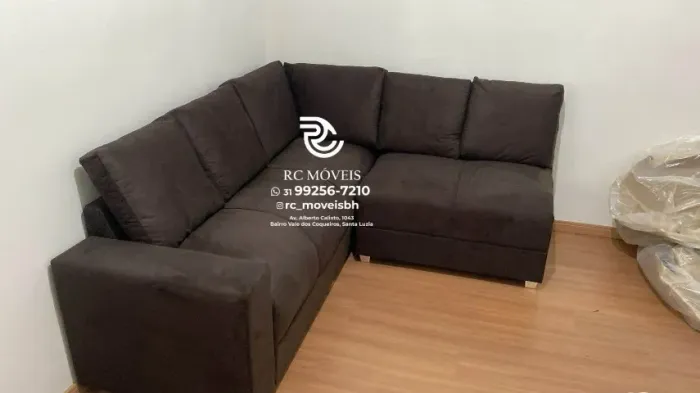 Sofá de Canto com Puff Suede D33 Confortável Direto da Fábrica - Melhor Preco