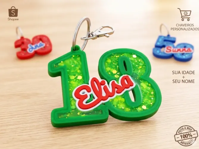 Chaveiro personalizado para aniversário com nome e idade