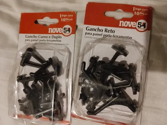 Kit de Ganchos Reto e Curvo e Duplo para Painel Porta Ferramentas 20 Peças - NOVE 54