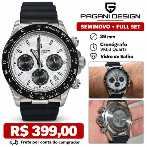 Relógio masculino Pagani Design estilo panda cronografo