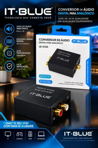 Conversor de Áudio Digital para Analógico It-Blue com saída Auxiliar Novo