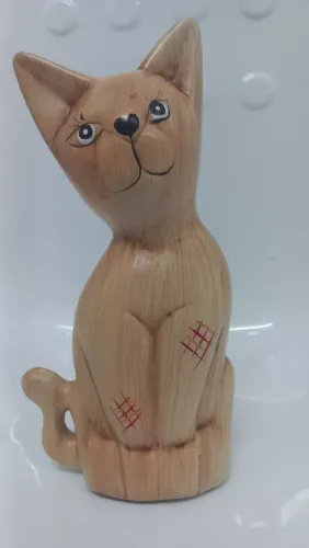 Cerâmica Decorativa Gato cor Castor de Enfeite Médio 26 cm