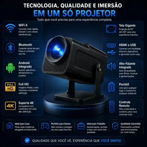 Projetor HY320 mini, Preto, FHD, Wi-fi, Bluetooth 390 ANSI Lumens = 12.000 Lumens