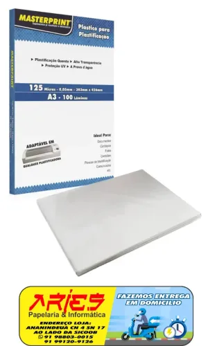 PLASTICO PARA PLASTIFICAÇÃO POLASEAL A3 125 MICRAS 100 UNIDADES MASTERPRINT