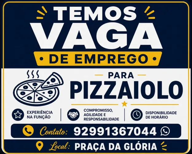 Precisa se de pizzaiolo que more próximo ao bairro Glória 