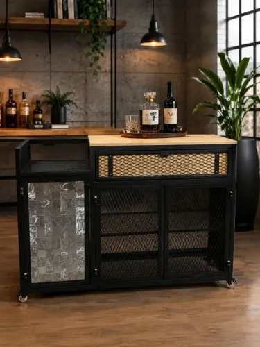 APARADOR INDUSTRIAL PREMIUM COM DESIGN EXCLUSIVO - FERRO, MADEIRA E DETALHES ARTESANAIS
