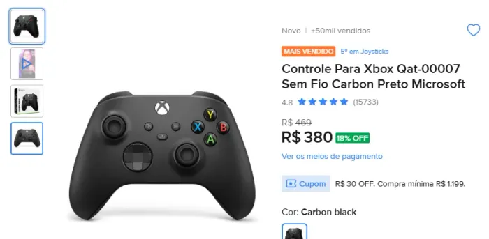 Controle Xbox-Series S/X, Xbox-One S/X, Preto, Original Microsoft (usado, perfeito)