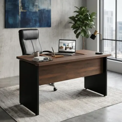 Mesa Escritório 1,20m Sem Gavetas Marsala Preto Design Moderno Funcional 23470