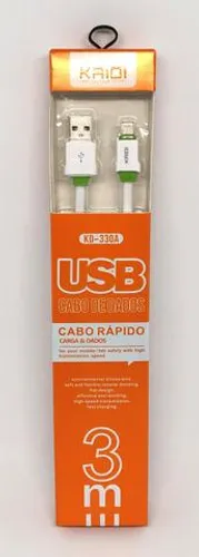 Cabo De Dados e Carregamento iPhone e iPad Kaidi KD-330A 2.4Amp 3 Metros Novo na Caixa