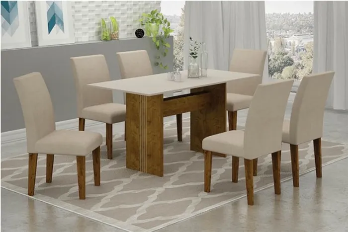 Mesa de Jantar Florença com 6 Cadeiras Olímpia 12x Sem Juros