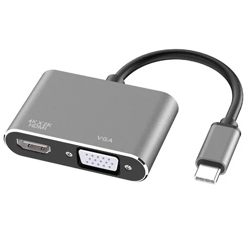Adaptador Conversor 2x1 Usb C Type C Para Hdmi 4K e  Vga - Kp-AD119