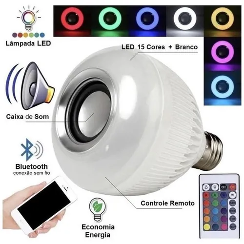 Lâmpada musical colorida bluetooth cores RGB
