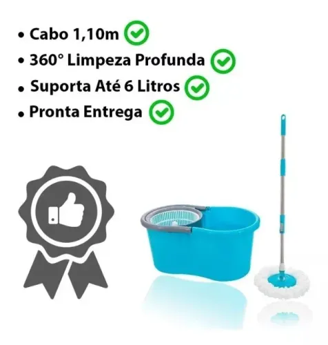 balde - azul spin mop 360 com esfregao - 123clean ud432