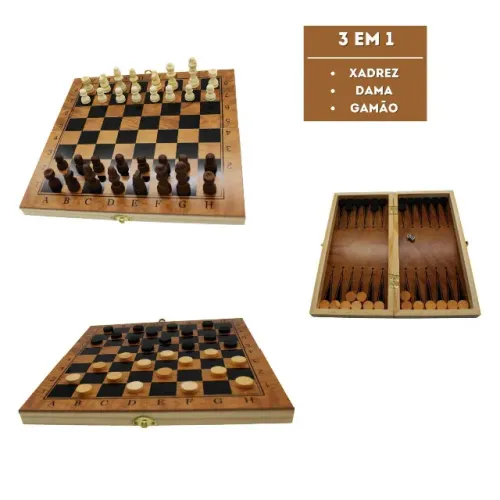 jogo de xadrez 3 em 1 xadrez gamão dama jg8 modelo 14b