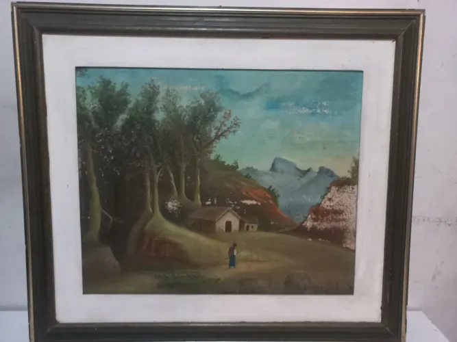 Quadro antigo moldura madeira 56x65 