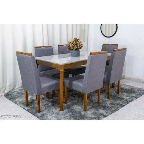 Mesa de Jantar Alegra Tampo Vidro 6 cadeiras rf776m