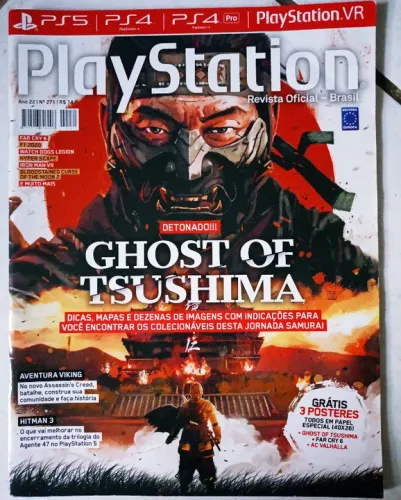 Revista Playstation com detonado e pôster de Ghost of Tsushima - Ano 22 Nº 271