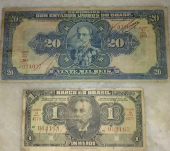 Cédulas(2) uma de 20 mil réis a  outra 1 mil réis