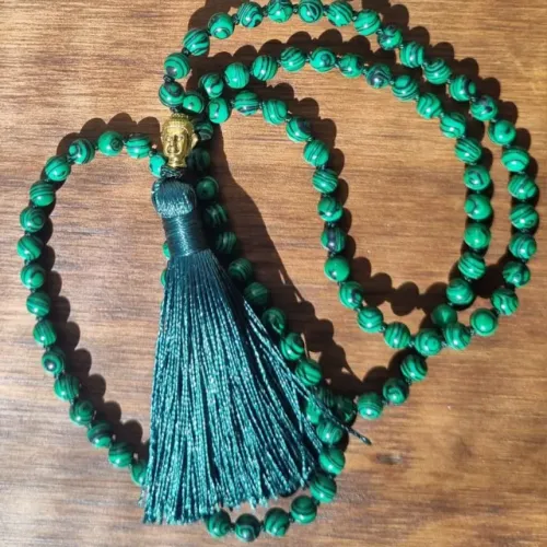 Colar Japamala 108 Pedras Malaquita Verde de 6mm Hoponopo Meditação Budista Tibetano