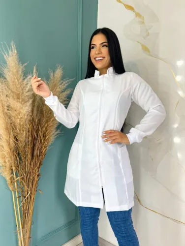 Jaleco feminino acinturado com zíper - PP ao EXG