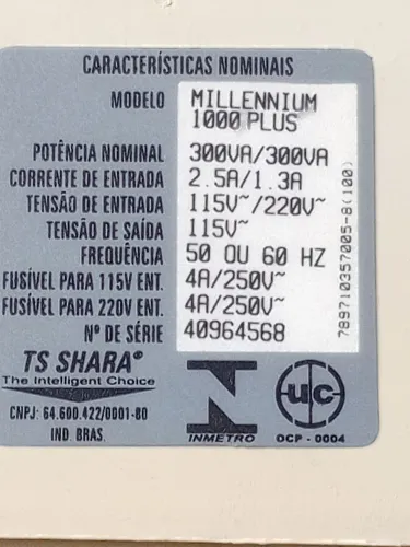 Estabilizador Millennium 1000 Plus. Potência  300VA pra vender agora. 