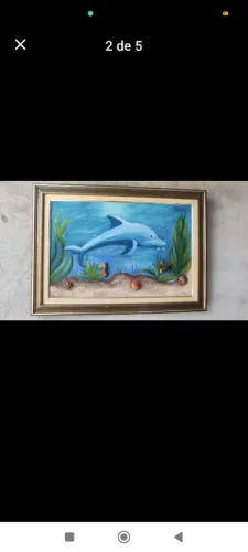 Quadro Decorativo 3D Pintado à Mão - Golfinho no Fundo do Mar<br>