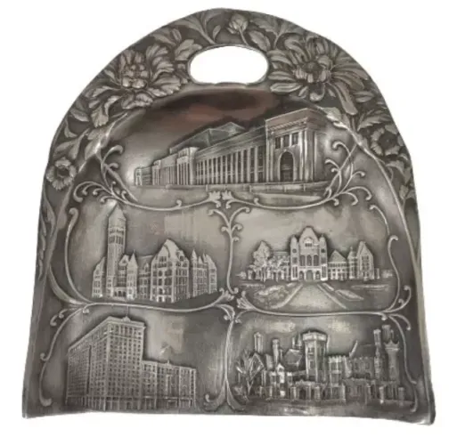 Antiga Pá Cata Migalha Banho Prata Tipo Art Nouveau Flores 