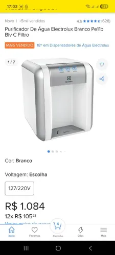 Purificador de agua gelada, fria e normal Electrolux