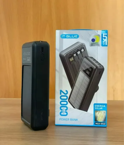 Carregador Portatil Power Bank 20mAH com Carregamento Solar - Entrega das 9 até 22hrs