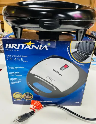 Grill e Sanduicheira Britânia Chrome Inox 110v NOVA