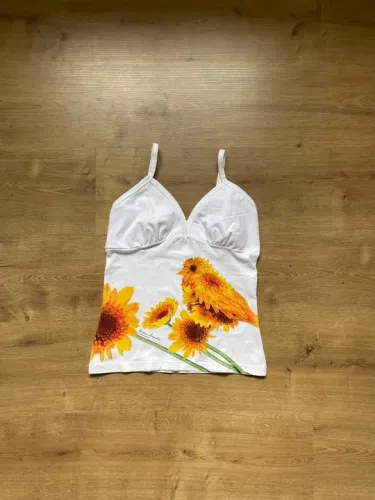 Blusa alcinha branca com estampa girassol tam M Malwee