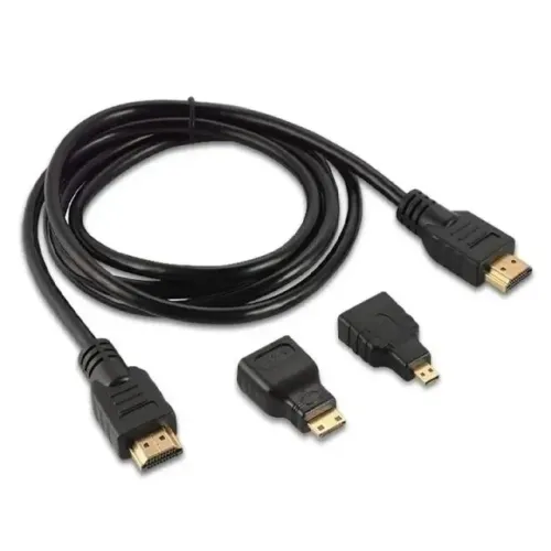 Kit HDMI 1080p 3x1 com 2 Adaptadores Pontas Micro e Mini HDMI - 1.8 Mts