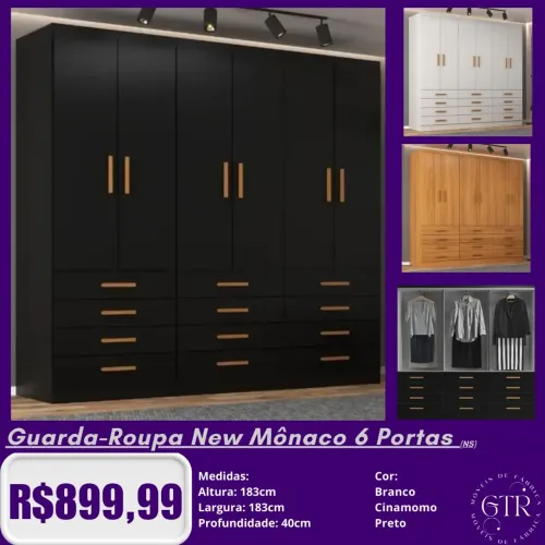 Guarda-Roupa New Mônaco 6 Portas - Preto